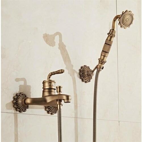 European Style Antique Retro Bathroom Shower Faucet Copper Brass Luxury Shower Set with Hand Shower Antique Bathtub Crane