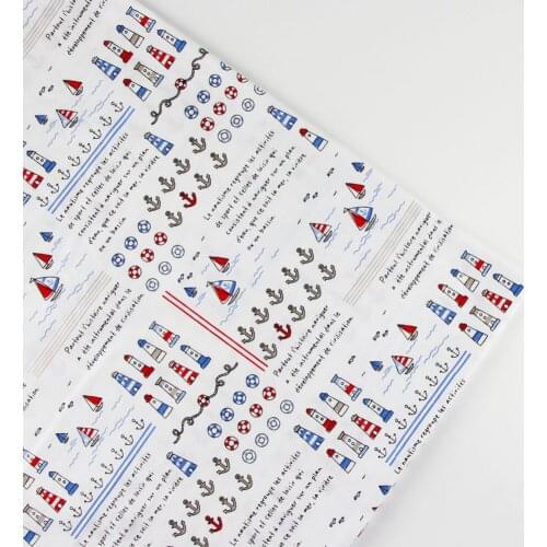 0.5 meter width 156cm Boys sailing Print 100% Cotton Fabric for Home Textile Patchwork Quilted Fabrics