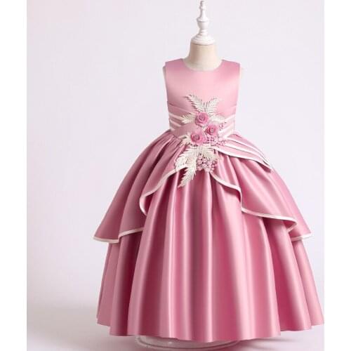 Girl Party Evening Dress Teen Elegant Prom Dresses Embroidery Applique Bridesmaid Dress Kids Clothing Baby Child Princess Dress