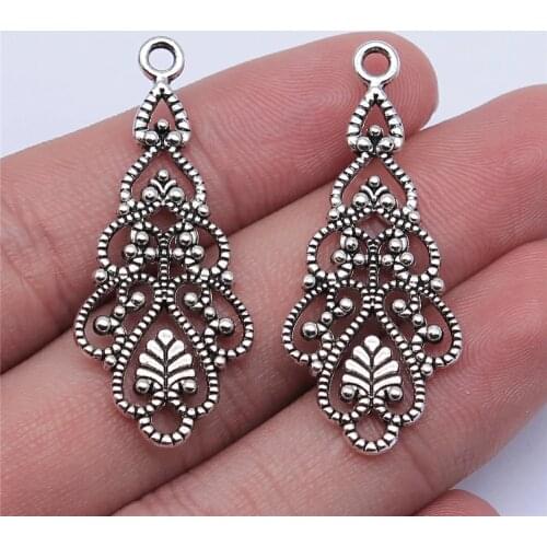 WYSIWYG 10pcs 42x14mm Antique Silver Color Hollow Drop-Shaped Earring Accessories Earring Connector DIY Jewelry Findings