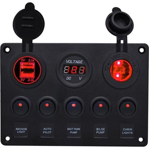 Yacht Car Combination Switch Round 5 Position Dual Usb Charger Voltmeter Control Panel
