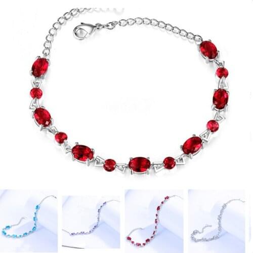 Bright Crystal Red Oval Bracelets Girl Jewelry Top Quality 925 Sterling Silver Bangle Women Charm Accessories Bracelets Birthday