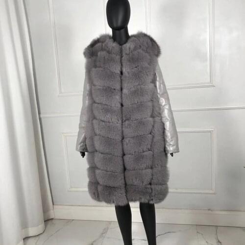 Women winter real fox fur coat hot sale big fur Thick Warm Casual Natural Real Fox Fur Vest long Leather Long Sleeve Jacket