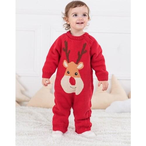 Winter baby clothing wool plus velvet baby boys and girls baby onesies cartoon print long sleeve thick warm baby climbing clothe