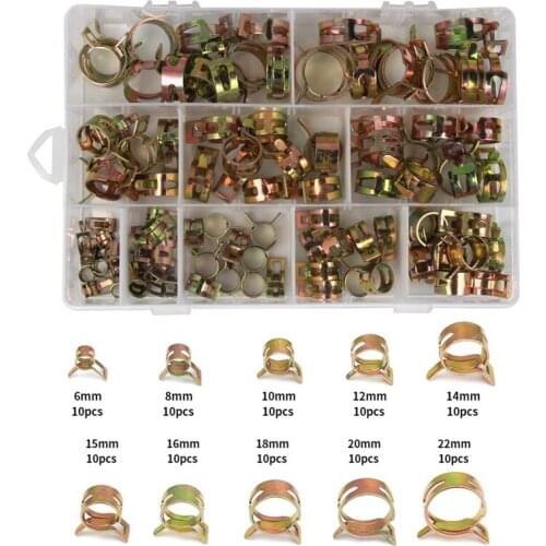 100PCS Zinc Plated 6-22mm Spring Fuel Oil Water Hose Clip Pipe Tube for Band Clamp Metal Fastener Assortment Kit
