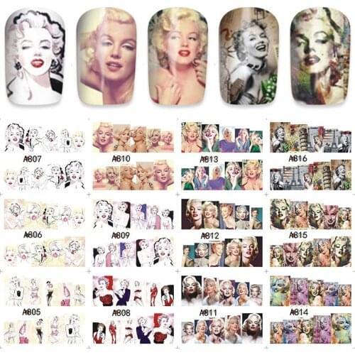 12 sheets water decal nail art nail sticker slider tattoo full Cover beauty Marilyn Monroe A805-816