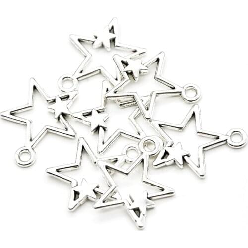 Hot sell 12pcs Star pentacle pentagram charms antique silver 25.5*22*3mm
