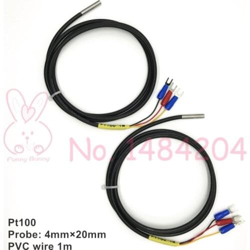 2X PT100 Temperature Sensor RTD Probe 4mm*20mm 1m PVC Sheathed Flexible 3 Core Wire Platinum Resistance Temperature Probe Tube