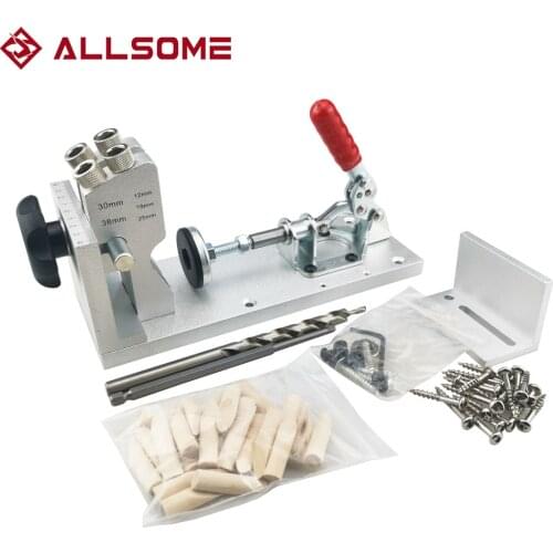 ALLSOME Woodworking Pocket Hole Jig System Guide Carpenter Kit Inclined Hole Drill Tools Camp Base 9.5mm Drill Bit Kit HT174