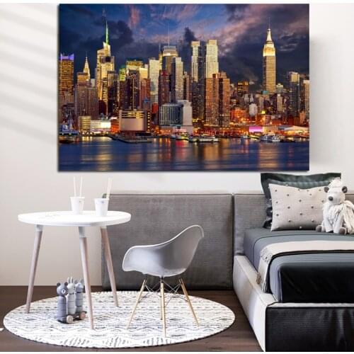 Larger size Sunset Cloud New York City Manhattan Building Canvas Painting Posters Prints Wall Art Picture for Living Room