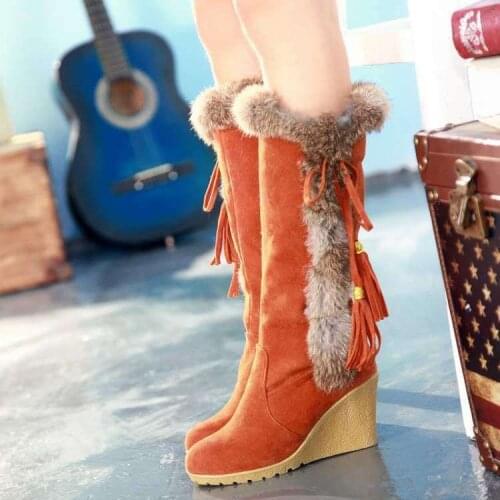New Frosted Furry Collar Boots Winter To Keep Warm Martin Boots Slope Heel Snow Boots Ladies High Heels Platform Leather Boots