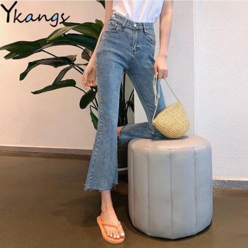 High Waist Ankle trousers Mom Flare Jeans Women Slim Stretch Bell Bottom Jean 2020 Female Wild Streetwear Denim Pants Streetwear