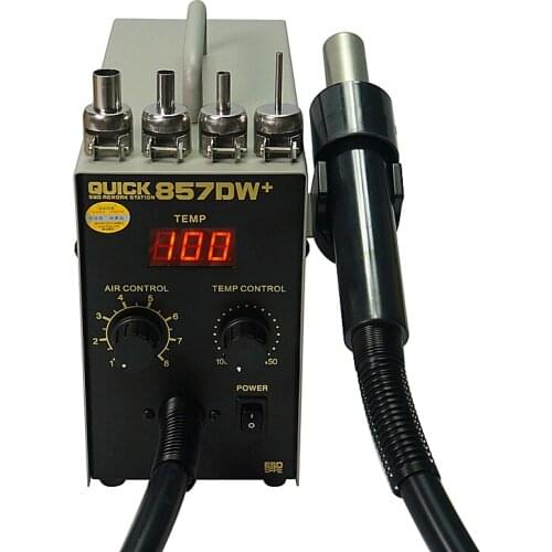 QUICK 857DW+ Soldering Station Hot Air Gun Station with Heater Helical Wind Air Gun SMD Hot Rework Station