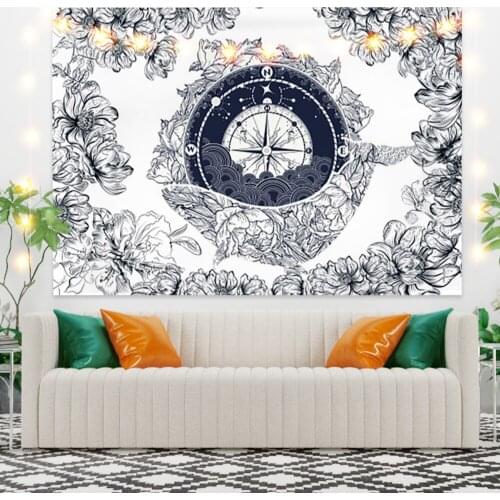 Clock with Tree Leaves Scenery Tapestry Vintage Exotic Summer Plant Nature Frame for Bedroom Photography Wall Decor