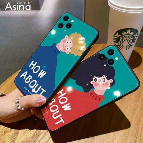 ASINA Original Liquid Silicone Tempered Glass Case for iPhone 11 12 Pro Max 12Mini XS XR X Cartoon Cover For iPhone 6 7 8 Plus