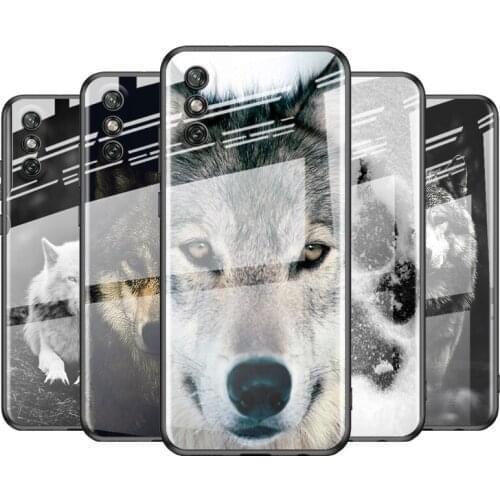 Tempered Glass Cover Cute Black Wolf Print For Huawei Y6 Y7 Y9 Y5P Y6P Y8S Y8P Y9A P Smart Z 2019 2020 2021 Phone Case