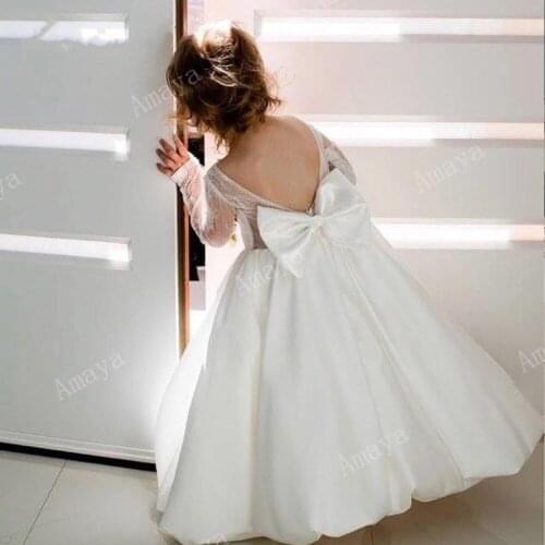 Amaya Black Flower Girl Dresses 2021 Long Sleeves Ball Gown Tulle Back Bow Knot Holy Communion Gowns Puffy Dresses for Kids