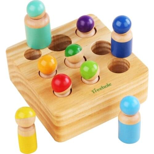 Wooden Mini Children Building Peg Doll Toy Socket Suitable for Kindergarten Early Educational Block Toy
