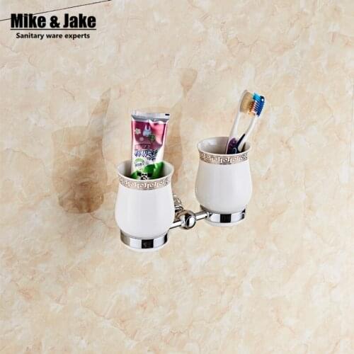 Batroom cup holder chrome crystal double cup holder bathroom crystal cup rack holder hardware bath sets bathroom accessories