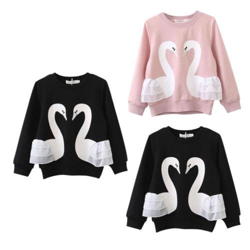 Cute Swan Child Kids Baby Girls Cotton Long Sleeve Lace T-shirt Top Blouse Clothes One-piece Warm
