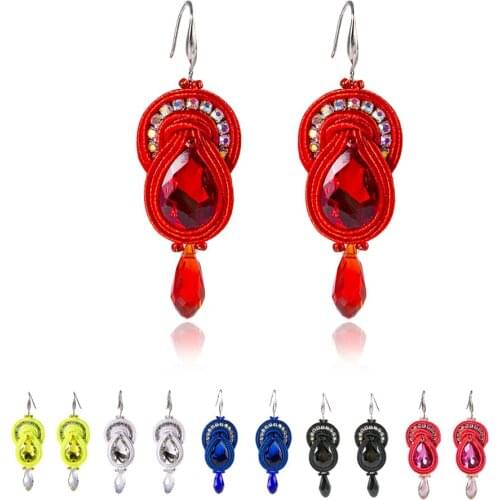 Ethnic boho Soutache Hook Dangle earrings Handemade weaving crystal Decor womens earring red pink blue black white cute jewelry