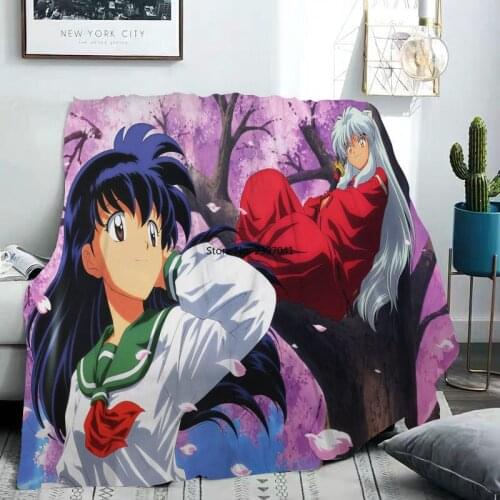 InuYasha Anime Flannel Fleece Bed Blanket Child Mat Soft Warm Bedspread Beach Sofa Cover Adults Kids 3D Print