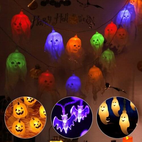 1.5M/2M Halloween Skull String Lights 15/20LEDs Pumpkin Lighting Battery Ghost Fairy Lights Decoration Halloween Atmosphere Lamp