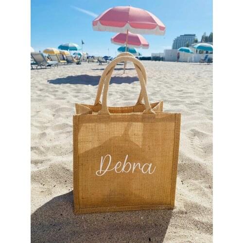 Custom Beach Bag Personalized Burlap Bags Beach Tote Bags Bridesmaid Beach Bag Gift Beach Tote Bag with Name Shopping Bags