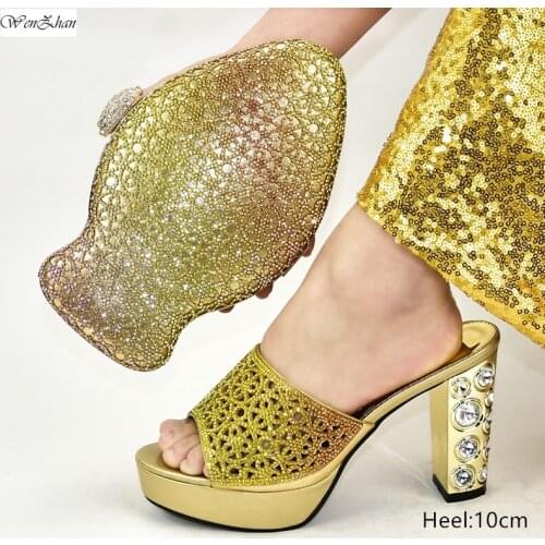 Italian Shoes With Matching Bags Set Italy African Womens Party Shoes and Bag Sets Gold Color High Heel shoes!37-42 D912-19