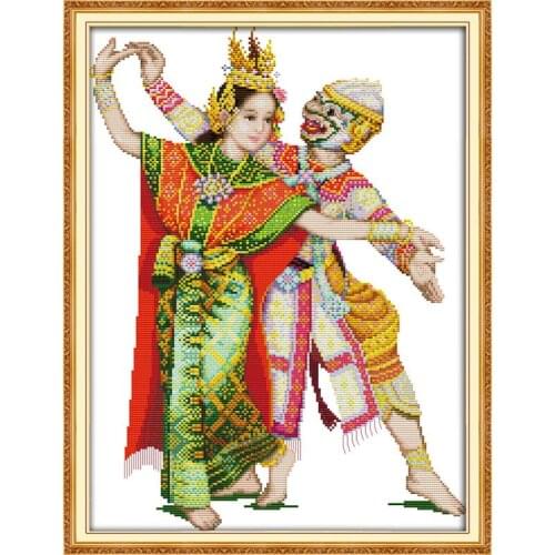 Joy Sunday Cross Stitch Patten Thai Couple Dance DMC 11&14CT Counted and Printed Embroidery Needlework Kit For Home Decoration