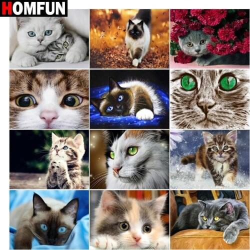 HOMFUN Paint With Diamond Embroidery "Pet cat animal" Diamond Painting Full Square Round Picture Of Rhinestone Decor