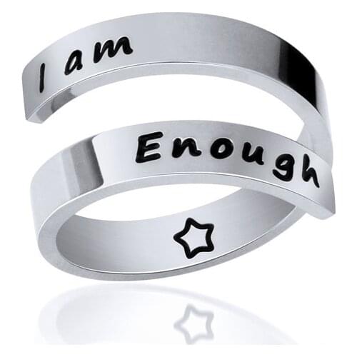 New Inspirational Motivational Ring Adjustable Personalized Stainless Steel Rings I Am Enough Finger Ring Jewelry Strength Gifts