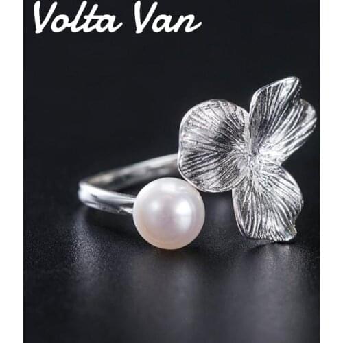 Volta Van 925 Sterling Silver Rings Freshwater Pearls Fine Jewelry 2021 New Elegant Flower Design Concise Fashion Opening Rings