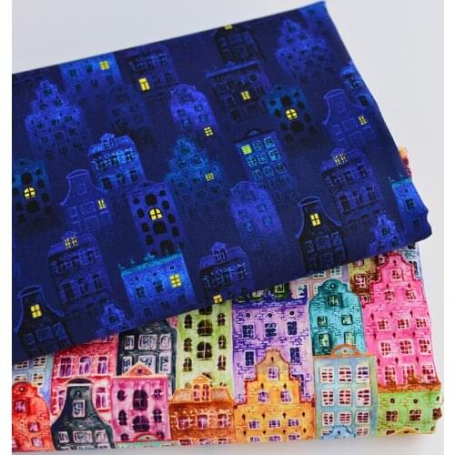 Beautiful City Building Lights Print 100% Cotton Fabric for Girl Clothes Home Textile Quilting Backpacks Cushion Cover DIY