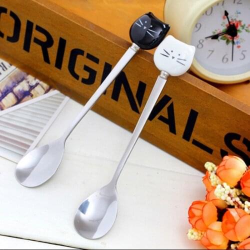1pcs Spoon Cartoon Ceramic Handle Ice Cream Tea Spoon Coffee Teaspoons Soup Spoons Ladle Tea for Juice Drink