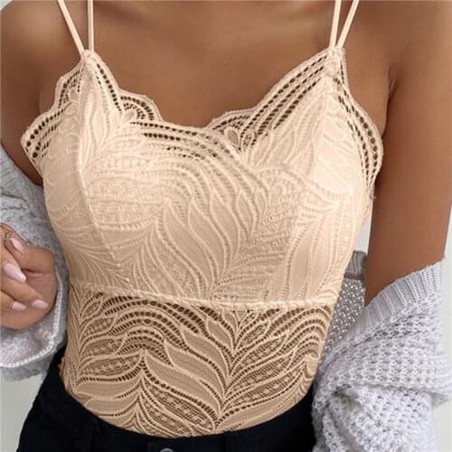 Fashionable Womens Lace Sexy Vest Casual Sleeveless Solid Solid Color Stitching V-neck Chest Lace Small Camisole 2021