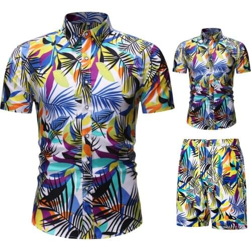 ZOGAA New 2021 Summer New Mens Casual Suit Korean Slim Short Sleeve Shirt Shorts Mens Beach Suit 2 Piece Set Men Suits