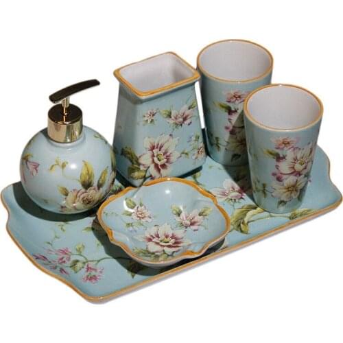 Bathroom Accessories Set Ceramic Soap Dispenser Toothbrush Holder Gargle Cup Aromatherapy flask Tissue Box Wedding Gifts