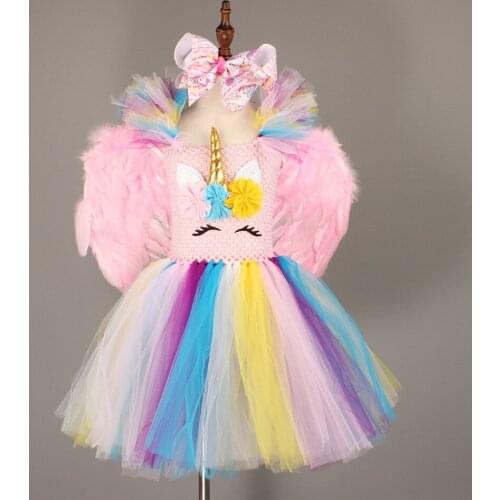 Fancy Unicorn TUTU Dress Halloween Costume Flower Girl Party Dresses For Performance Carnival Disguise Baby Cosplay Outfits Gown