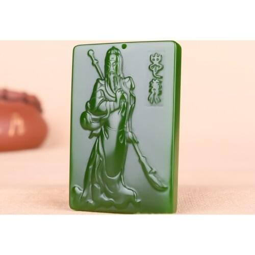 Natural Green Jade Pendant Hand-carved Guan Yu Necklaces Pendants Chinese Jadeite Jewelry Fashion Amulet Gifts for Men Women