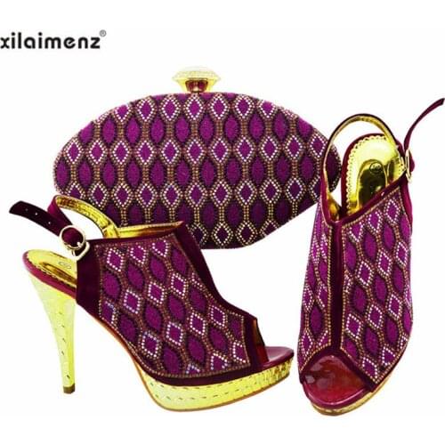 Newest Purple Color Italian Shoes With Matching Bags Super High Heels 2019 New Design African Women Shoe and Bag to Match
