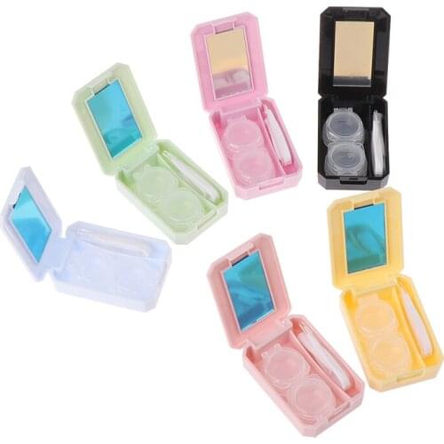 Mini Solid Color Contact Lens Case With Mirror Contact Lens Storage Box Beauty Lens Case Can As Gift