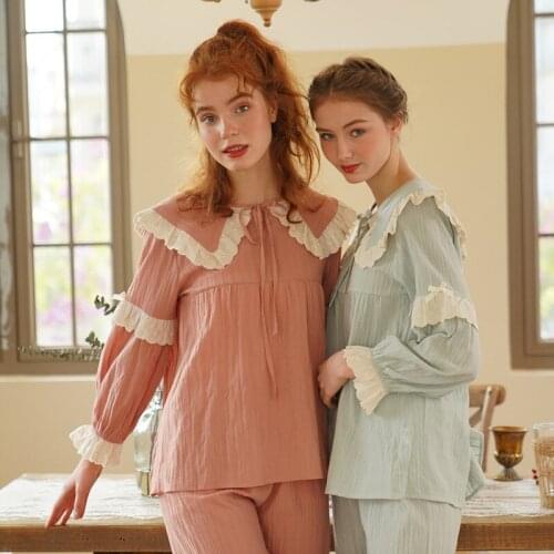 Pajama Woman Spring Autumn Cotton Lady Long Sleeve Palace Cotton Doll Collar Princess Lovely Sleepwear Casual Homewear Пижам