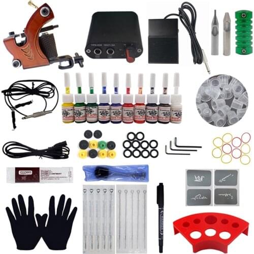 Complete Tattoo Kit Tattoo Machines Gun With Ink Power Supply Tattoo Grips Body Art Tools Complete Tattoo Set Accessories