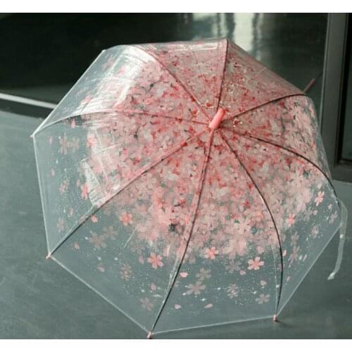 Transparent Clear Umbrella Cherry Blossom Mushroom Apollo Sakura Princess Umbrella handle Walking Brolly Parasol umbrellas gift