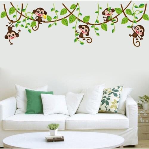 Cartoon Lovely Monkey Climbing Vine Wall Stickers for Kids Room Living Room Home Decoration Wall Decal Home Decor Baby Nursery