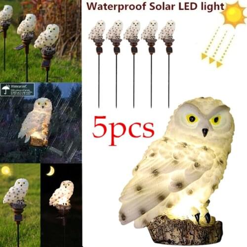 5 Pack Owl Solar Garden Lights with Solar Panel Fake Owl Waterproof Solar Garden Lights Owl Ornament Outdoor Yard Garden Lamps