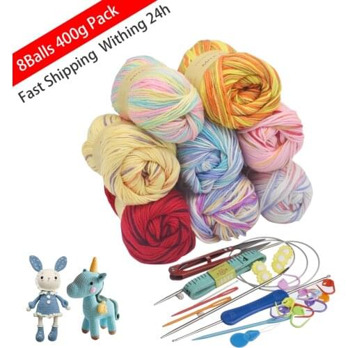 ThinkThings Milk Cotton Yarn 8Balls 400G 22pcs Knitting Tool Weaving Threads Multi-colored Hand Knitting Yarn Crochet