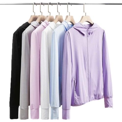 Summer Women UPF50 Sun UV Protection Jackets Long Sleeve Hoody Ice Silk Thin Hooded Quick Dry Beach Sweatshirt Gym Clothing