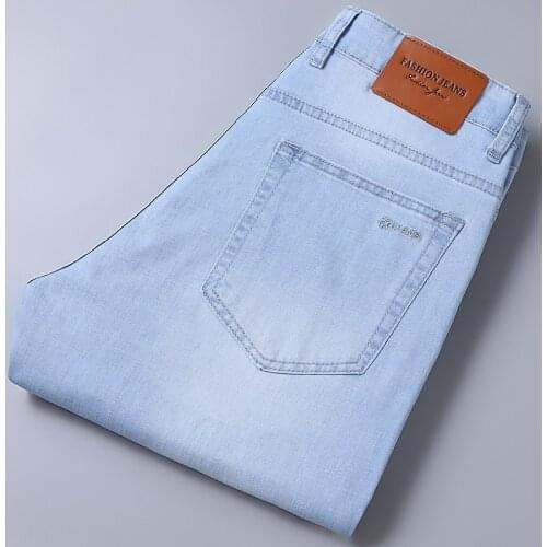 2022 Spring Summer Thin Jeans Classic Style Fashion Stretch Slim-fit Denim Trousers Male Brand Pantnew Mens Washed Light Blue